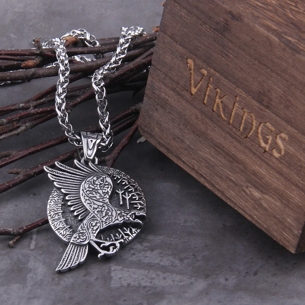 Скандинавской символ Одина Viking Ворон амулет руны Algiz защиты Wicca талисман ворона