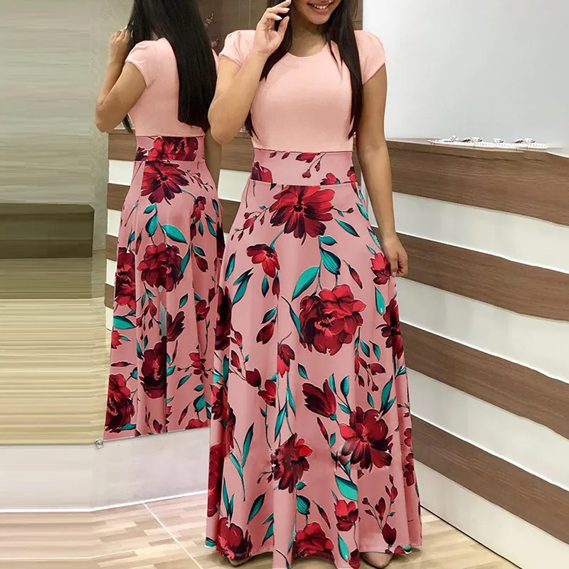 

Plus Size Women Autumn Print Stitching Flower Casual Long Party Dress 2021 Vestidos Bodycon Elegant Sexy Woman Maxi Dress Femme