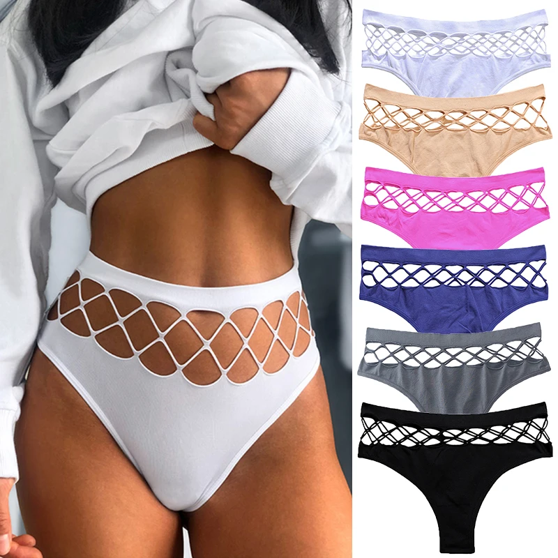 

Hollow Out Thong Seamless Women's Panties Exotic Sexy Lingerie Nylon Elasticity Underwear Middle-Waist G-String Underpants