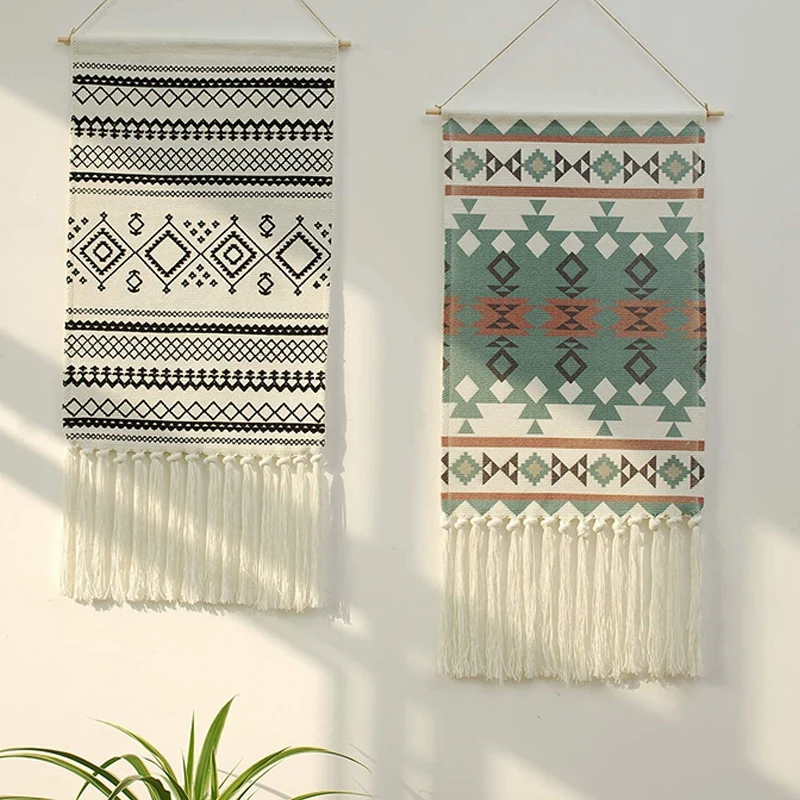 

2Pcs Macrame Woven Wall Hanging Tapestry, Bohemian Home Decor Geometric Art Decor Backdrop