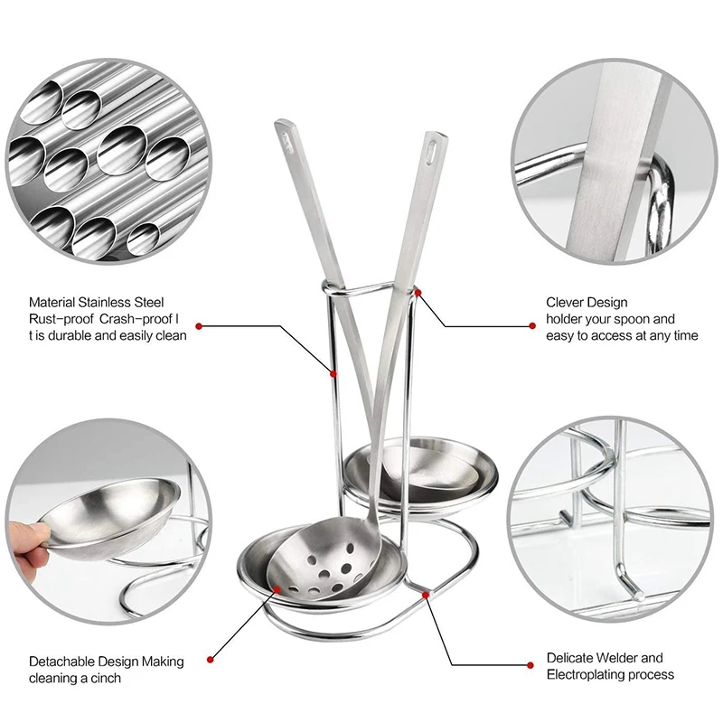 

304 Stainless Steel Double Ladles Holder Vertical Spoon Rest Cooking Utensils Stand
