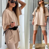 tracksuit women high waist shorts two piece set solid color looseshorts sets free belt fashion womens sports suit short sets