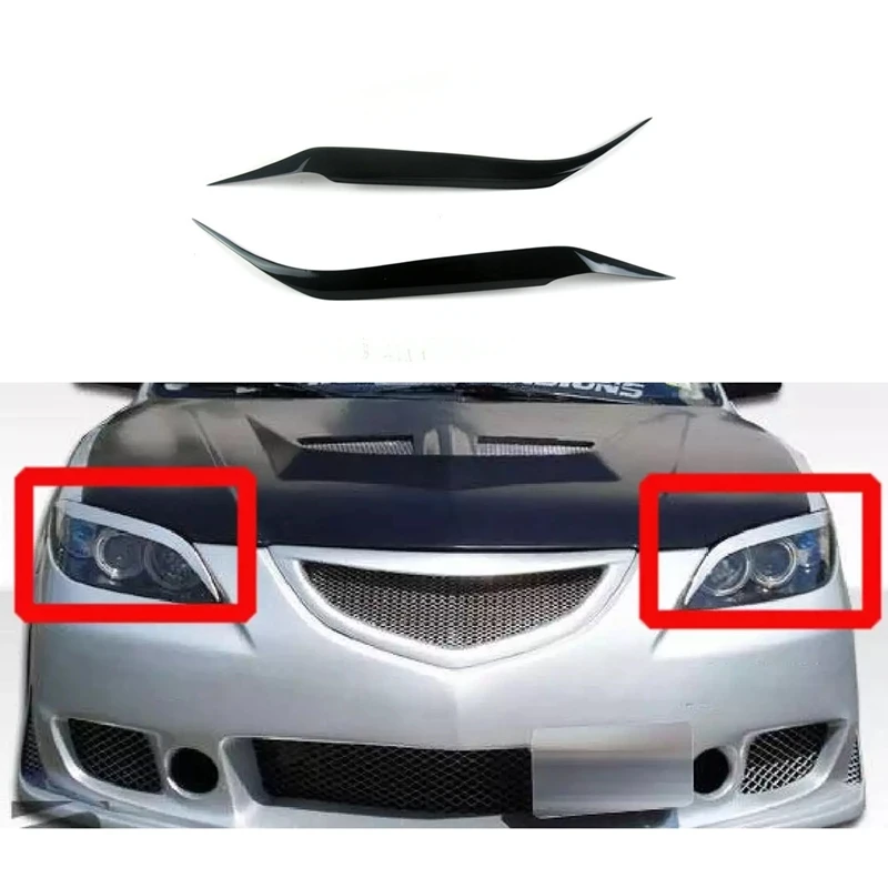

for Mazda 3 Sedan 2004-2009 Glossy Black Car Sticker Front Headlights Eyebrow Eyelid Trim Cover