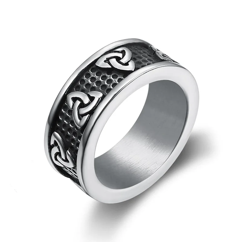 

Porvitt Men Women Celtic Knot Stainless Steel Viking Ring Norse Trinity Wedding Rings Strap For Women Promise Jewelry