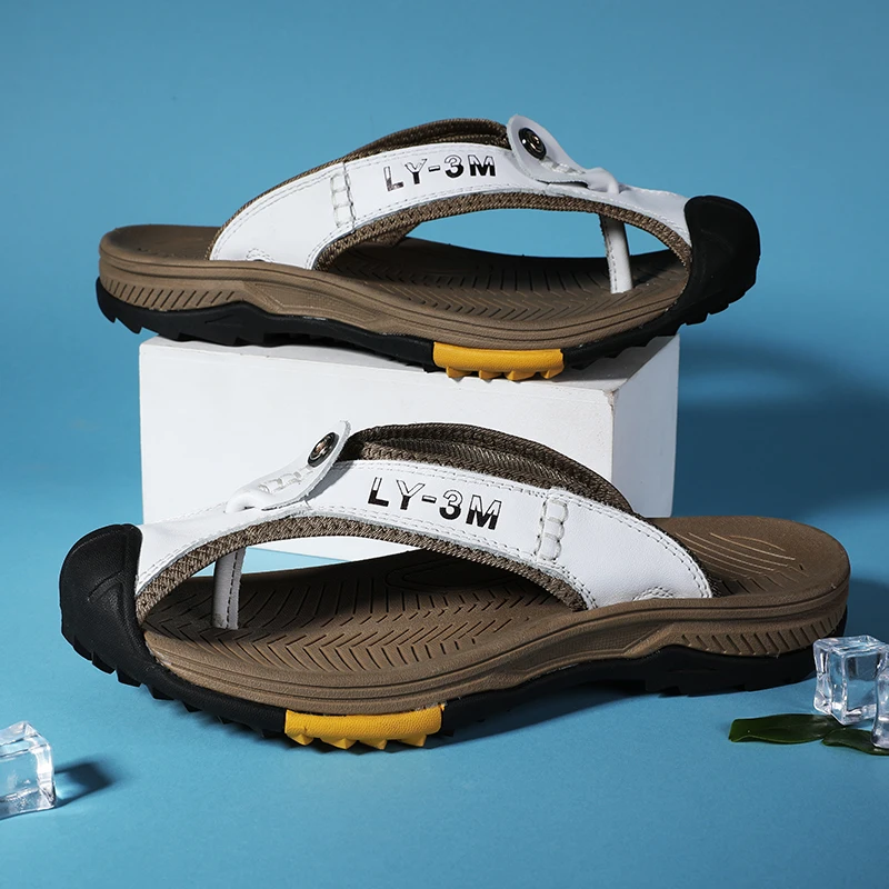 

Beach Slippers Man Casual Outdoor Sandals Male Swimming Sport Sneakers Flip Flops Anti-collision Toe Cowhide Mens Summer Shoes