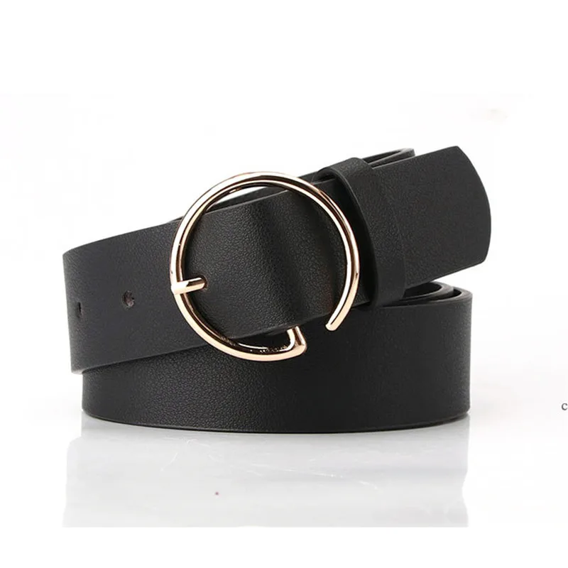 

Hot Round Metal Buckle Green 3.3cm*105cm Wide Female Belt Black Ladies PU Waistband Women Wild Band