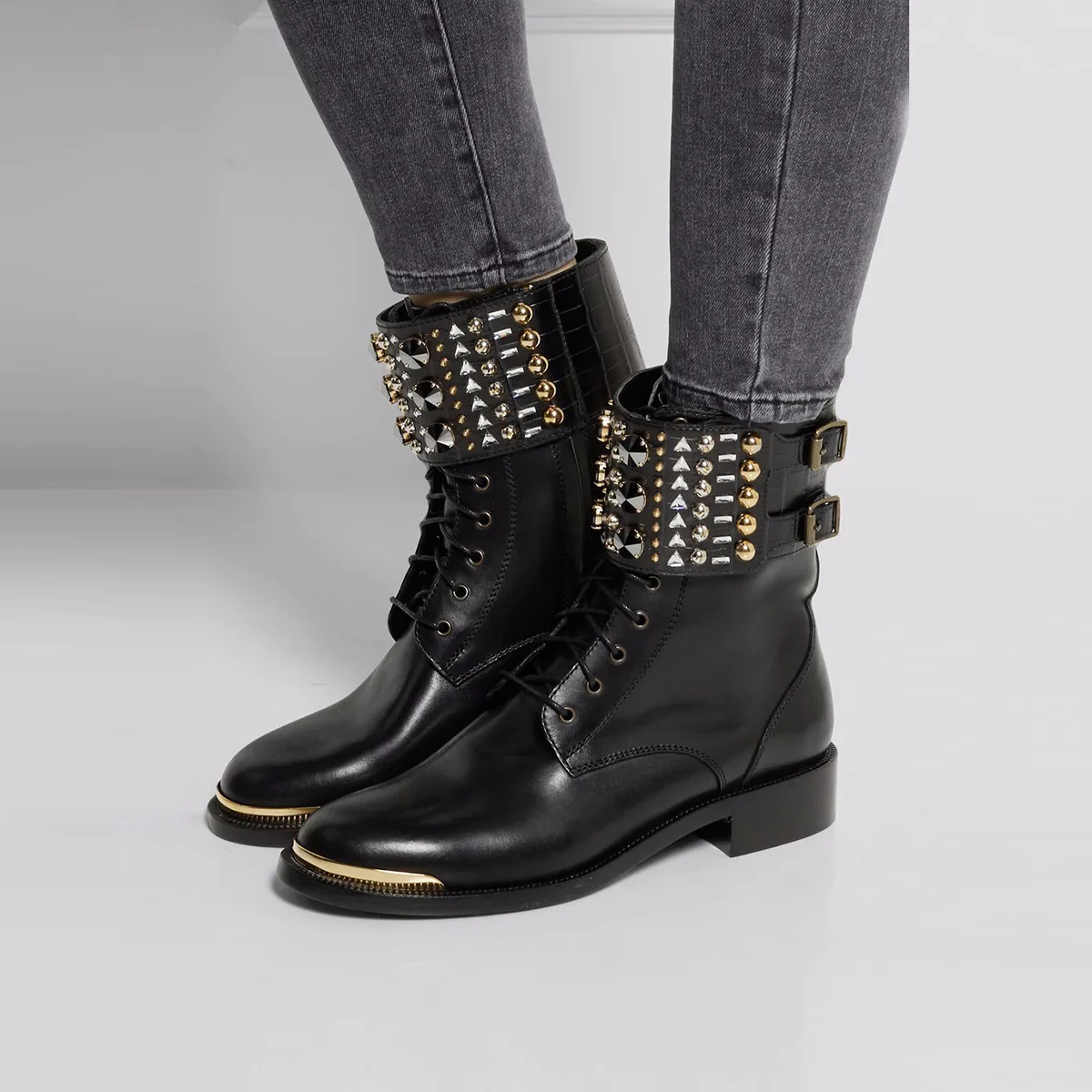 Spring and Autumn Female Black Flat Ankle Boots Large Size Manufacturers Custom Women's Ankle Boots