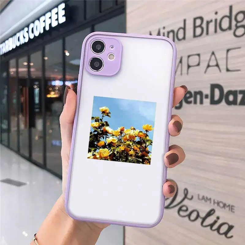 

flower Phone Cases Matte transparent For Purple iPhone 12 Mini 11 Pro XR XS Max 7 8 Plus X Back Cover