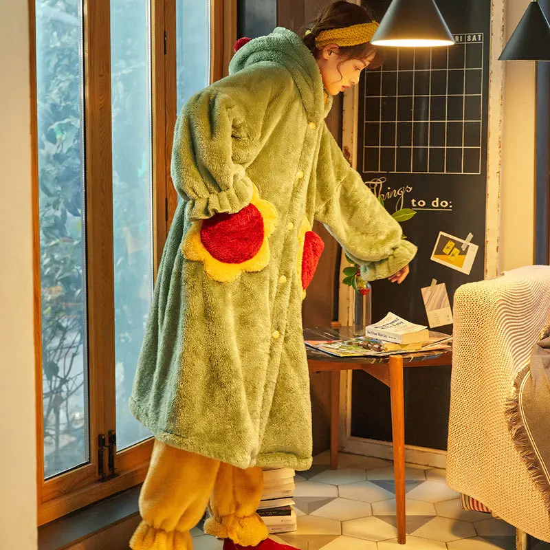 Осенне-зимние пижамы для женщин из плотного кораллового флиса Корейская теплая