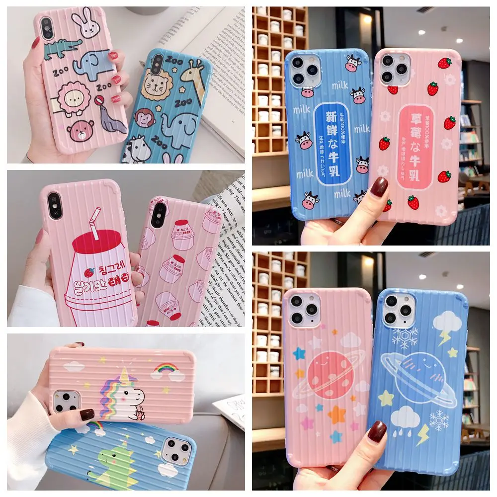 

XR X Suitcase Style Case for iPhone 11 Pro Max XS 6 7 8 Plus Soft TPU Phone Coque Cute Cartoon Pattern Protection Back Cover