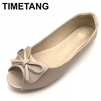 TIMETANG 2021 Bow Peep Toe Women Flats Spring Summer Fashion Soft Bottom Flat Lady Sandals Golden Shoes Slip On Big SizesE866