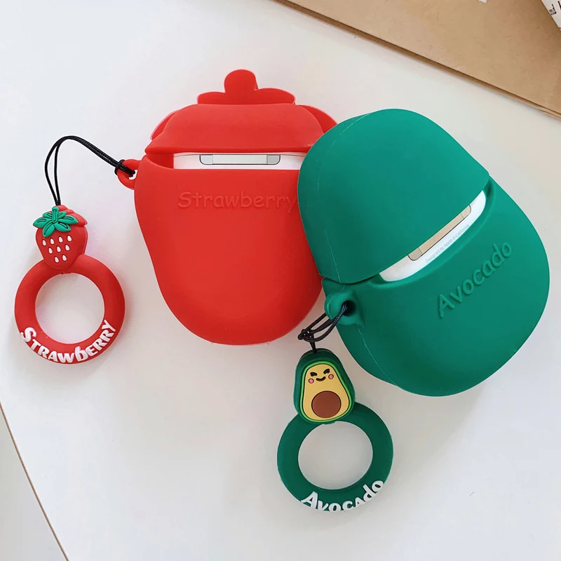 3D Авокадо Фрукты сумка для airpods I/II наушники мягкий чехол милый клубничный жидкий