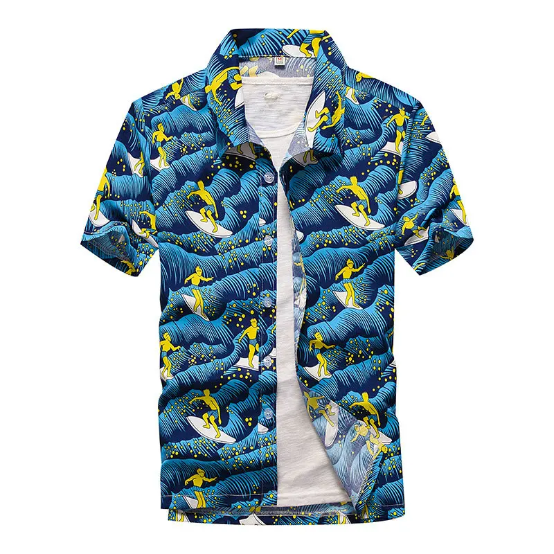 Asian size Пляжные рубашки Летняя мода camisa masculina с принтом "кокосовое дерево" короткий рукав на пуговицах Гавайские мужские рубашки плюс размер - Цвет: Asian size