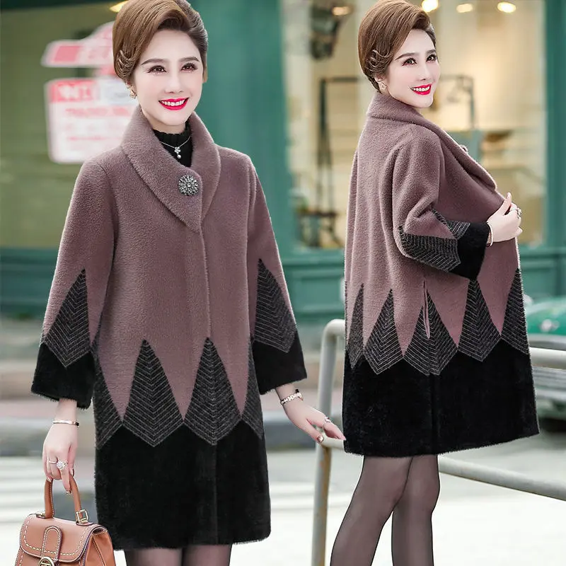 Женское кашемировое пальто зимнее из искусственной норки для матери среднего