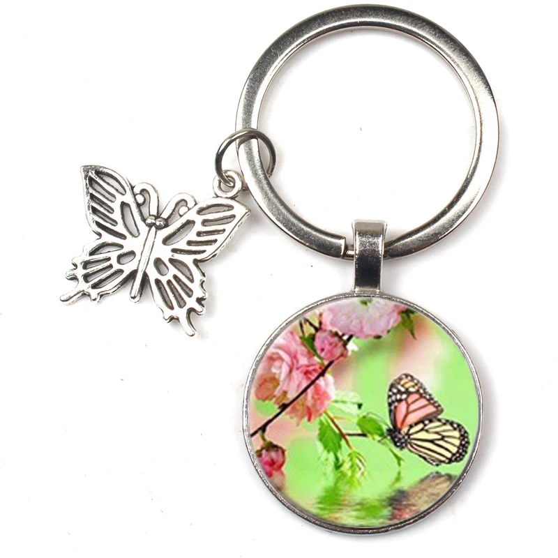 Новинка креативный брелок-бабочка с цветочным узором кольцо для ключей