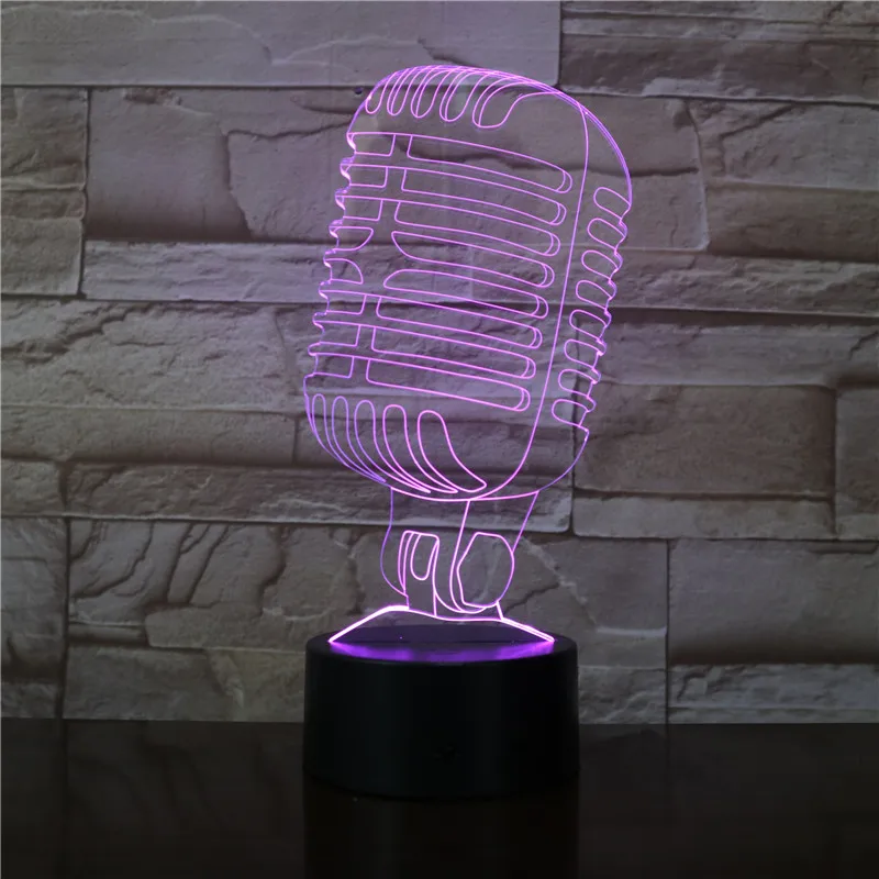 

Microphone Model 3D Visual Illusion Lamp LED Night Light 7 Colors Night Lamp for Cafe Bar Decor Singing Party Gift Dropship 3470