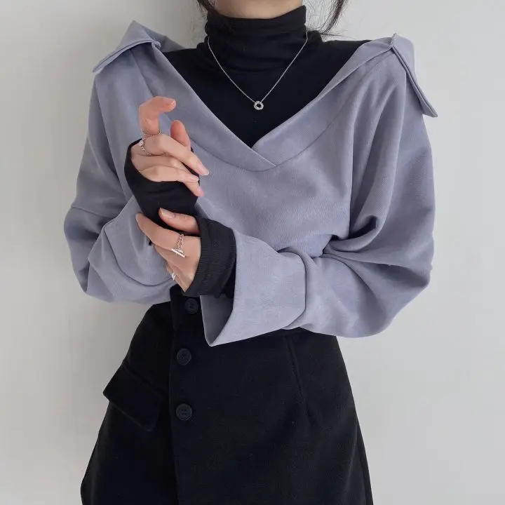 

Женская блузка с отложным воротником, с высоким воротником