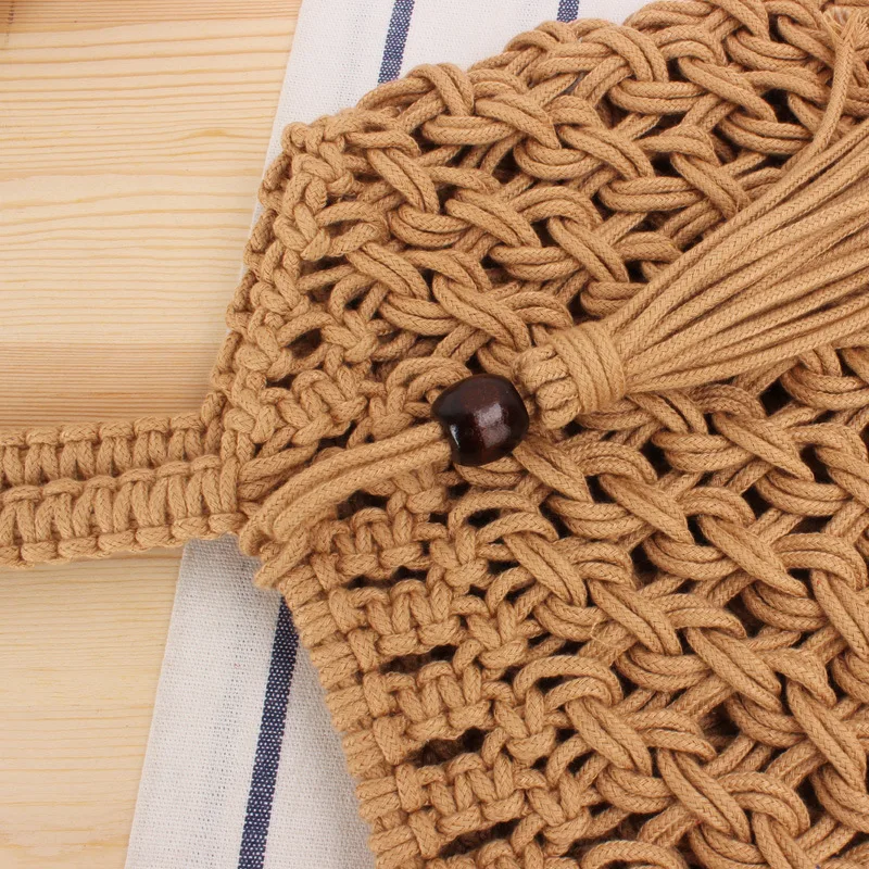 

New Women Solid Color Handbags Hand-woven Bags Fashion Ladies Cotton Rope Leisure Beach Pack Straw Woven Packsge Shoulder Bags