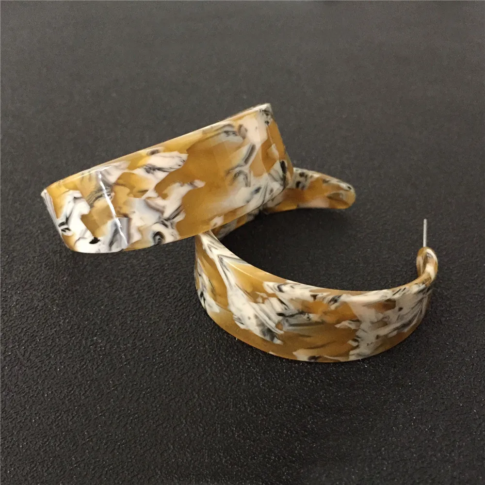 Новые модные большие акриловые серьги кольца горчичного мрамора 17 мм ширина
