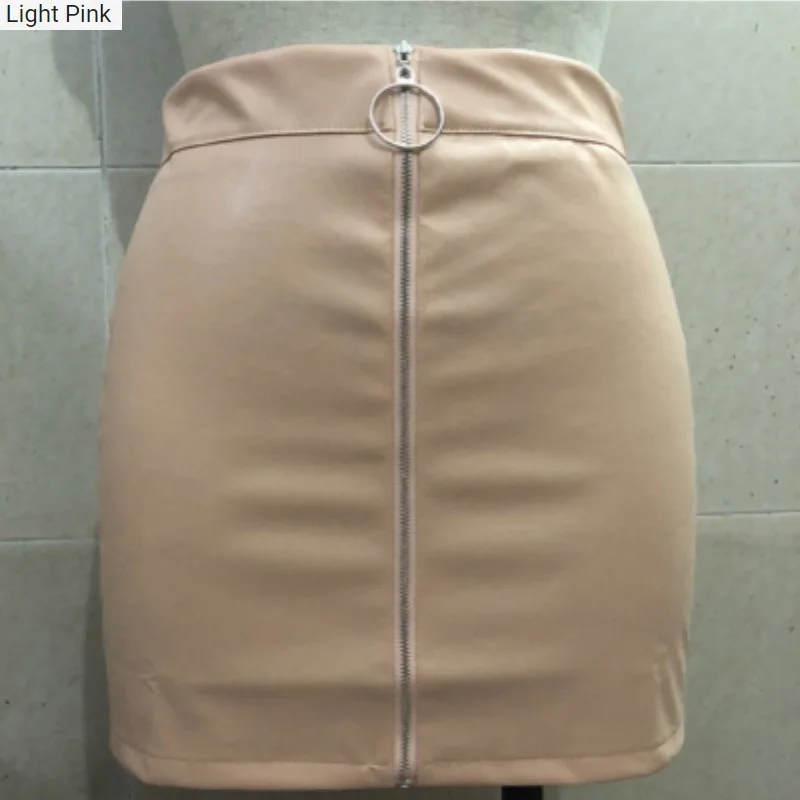 

hirigin 2019 New arrival Skirt Women Zipper PU Leather Pencil High Waist Mini Skirt Sexy Bodycon Office Lady Skirt 5 Color