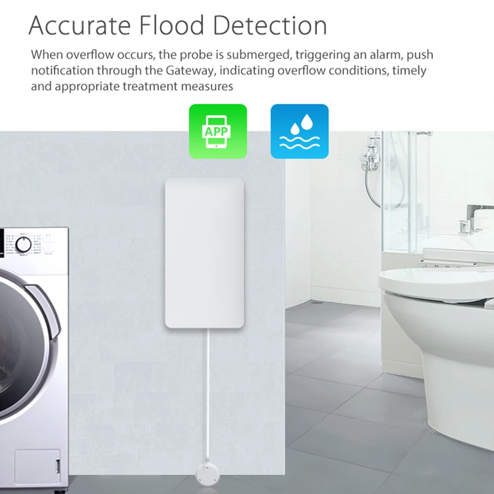 

WiFi Water Leak Alarm Sensor Overflow Alert Works Water Sensor Flood Water Leak Sensor with Tuya Smart/Smart Life