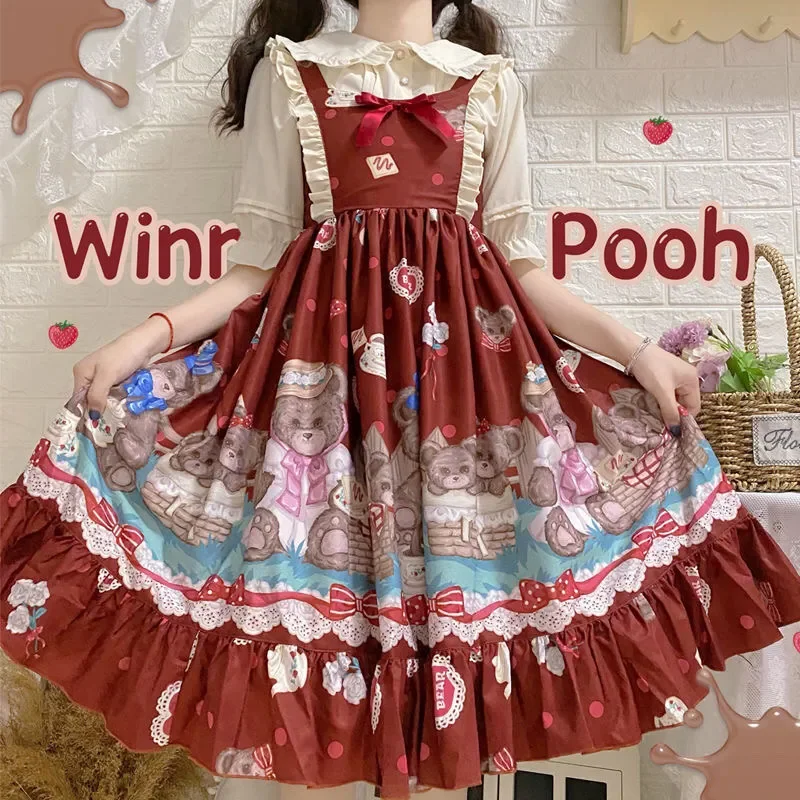 

MAGOGO Lolita Bear Sleeveless Dress Summer New Bow First Love Cartoon Cute Party Dress Women's Clothing