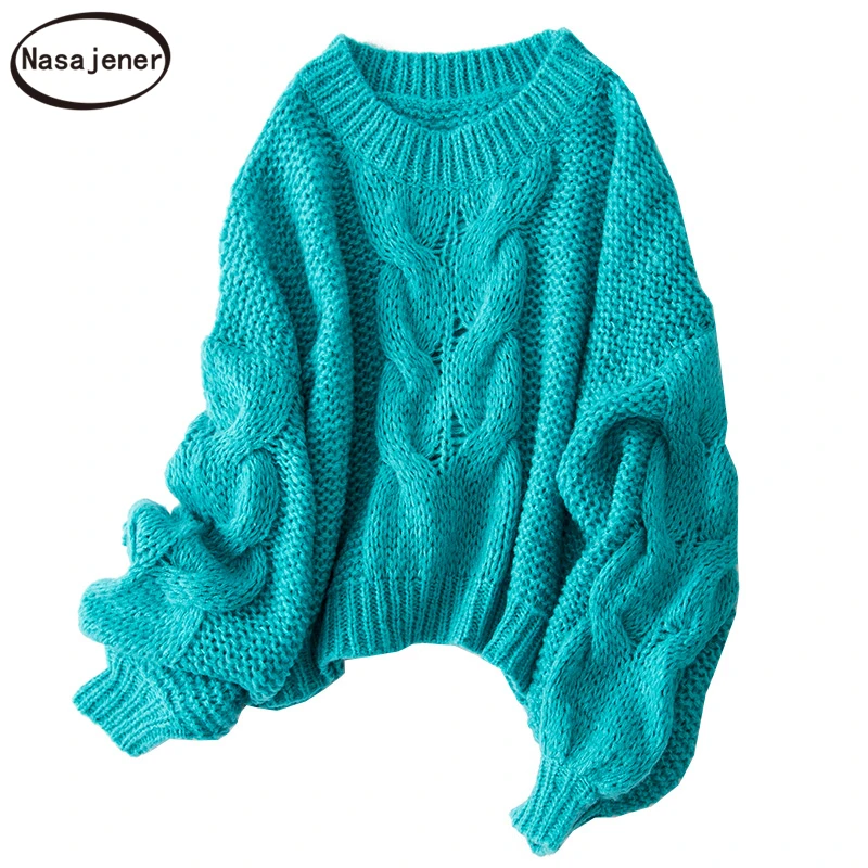 Осень Зима Мода Один размер оранжевый вязаный свитер женские фонари рукав волна