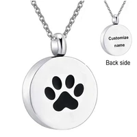 stainless steel pet paw cremation ash urn necklace round pendant for pet memorial jewelry dropship