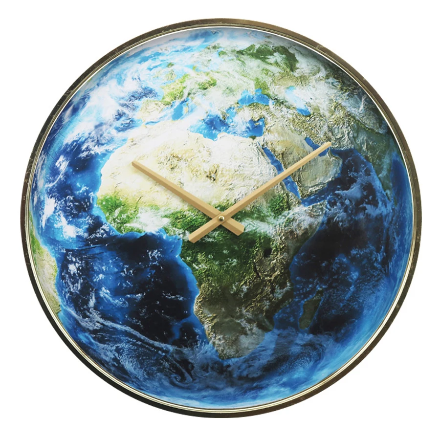 Large Metal Wall Clock Modern Design Living Room Decoration Creative Planet Earth 3D Clocks Big Watch Home Decor 50 cm | Дом и сад