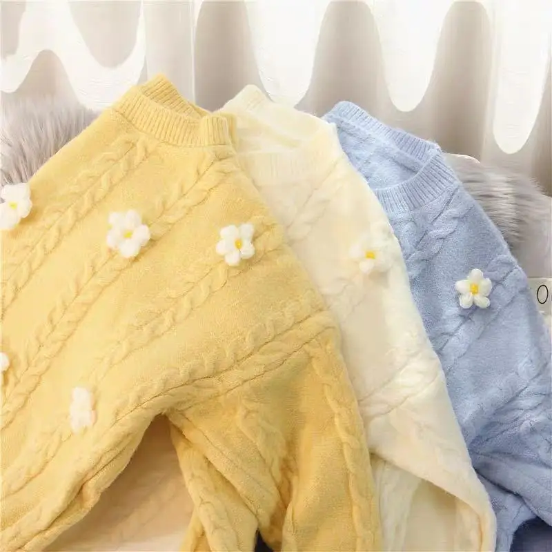 

Fashion Knitted Sweater Women Clothing Oversized Pullovers Ladies Tops Loose Sweater Korean Style Student Blue Knit Jumper Q4529