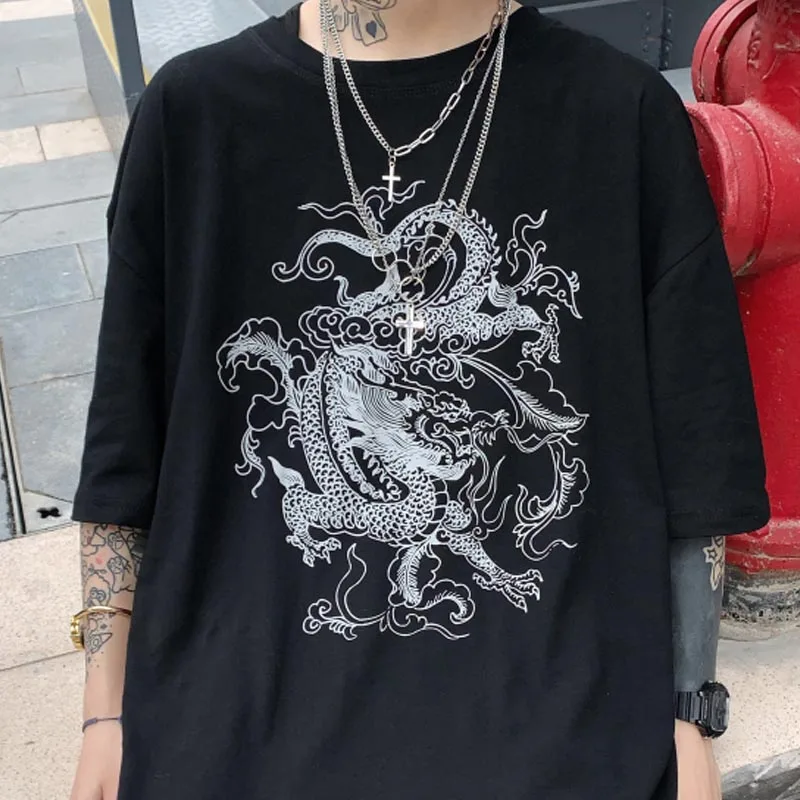 Футболка в стиле Харадзюку с коротким рукавом свободная уличная одежда принтом