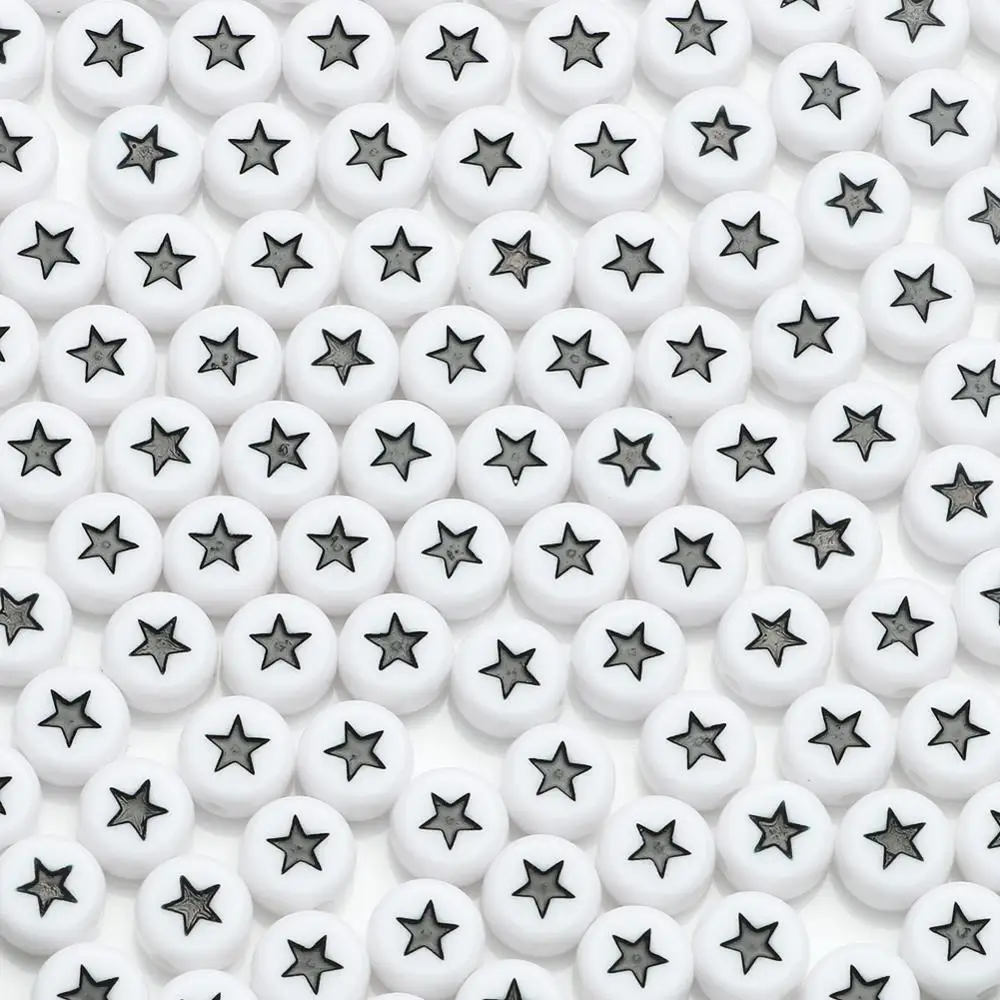 Белые акриловые бусины черные звезды круглые плоские Patterm для изготовления