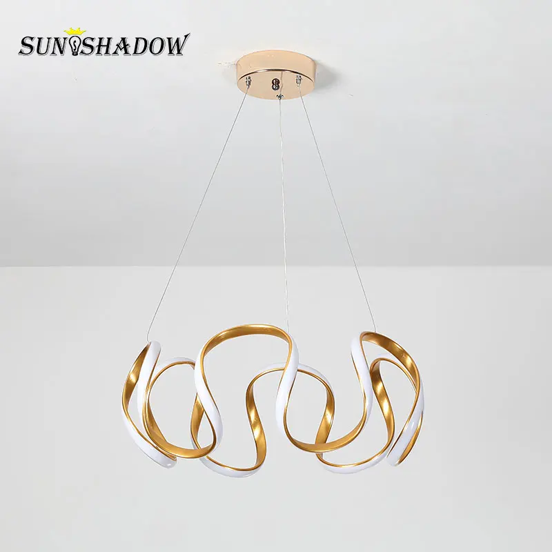 Современная светодиодная люстра в золотой оправе для дома гостиной столовой