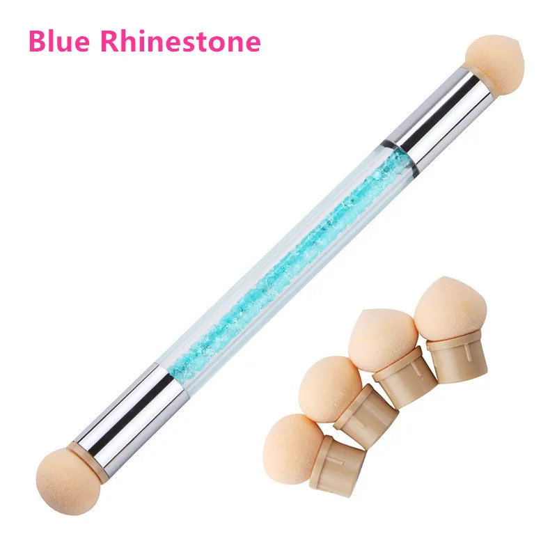 Blue with 4 Sponge Губки головки острые круглые Сменные кисть для пудры тени градиентная ручка короткая ручка инструмент для дизайна ногтей УФ гель лак - Цвет: Blue with 4 Sponge