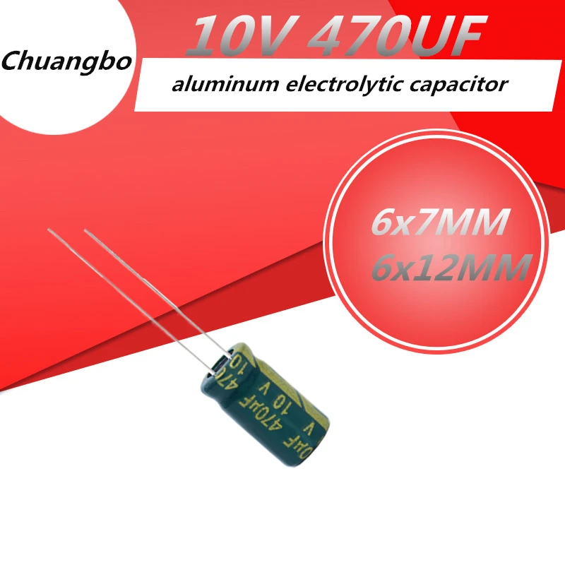 

20pcs 10V470UF 6*7 6*12 Low ESR/Impedance high frequency aluminum electrolytic capacitor size 6*7MM 6*12MM 10V 470UF