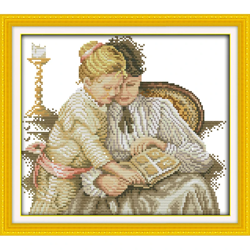 

Mother And Daughter Read Together Chinese Cross Stitch Kits Ecological Cotton Clear Stamped Printed 11CT DIY Wedding Decoration