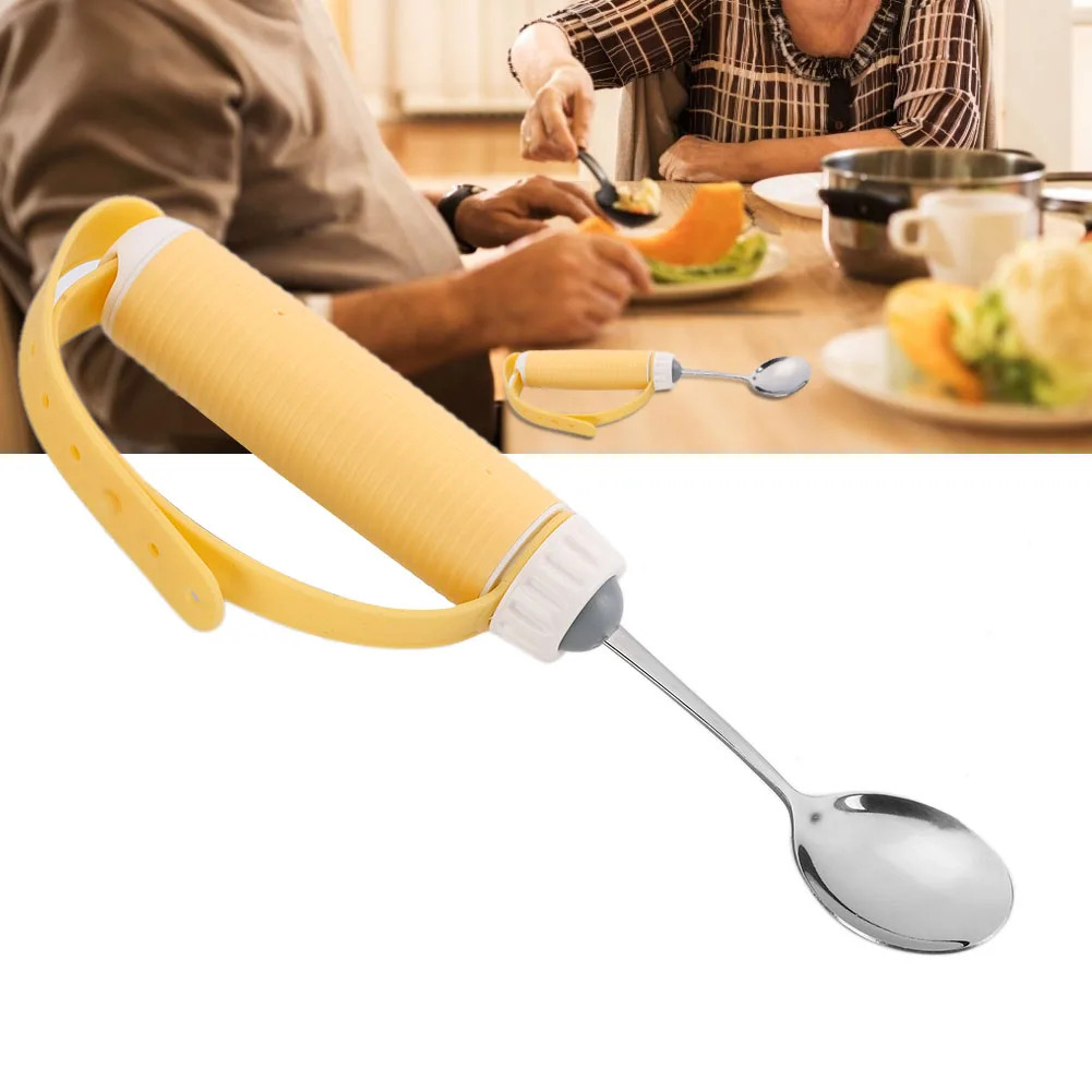 

Dining Eating Aids Utensil For Disabled Stroke Hemiplegia Patient Elder People Stainless Steel Spoon Fork Flexible Rotation Non