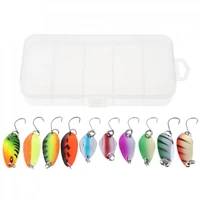 10pcs colorful wear resistant portable 4 5g 3g 2g metal spoon lures spinner bait hard sequins with transparent fishing box