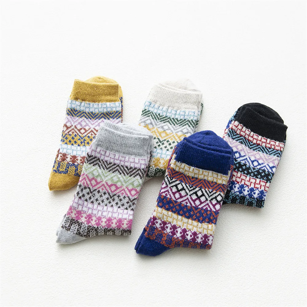HSS Brand Fashion Women Winter Socks Warm Thicken Rabbit Wool Socks Casual Breathable Ethnic Style Student Girl's Socks 5 Pairs