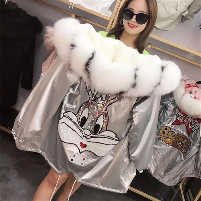 Женская зимняя куртка с капюшоном и воротником из натурального Лисьего меха