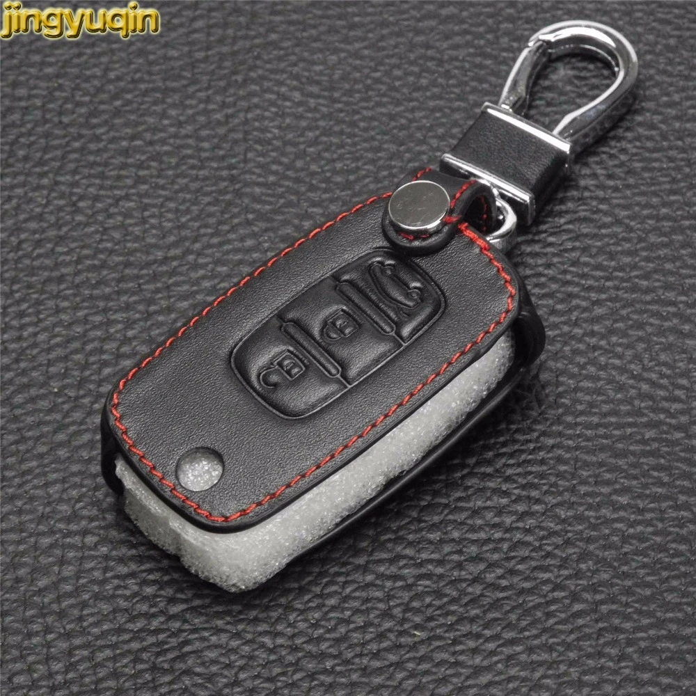 Jingyuqin for LADA Sedan Largus Kalina Granta Vesta X-Ray XRay Renault Key Fob Cover Leather key Case With Buckle 3 Buttons | Автомобили и