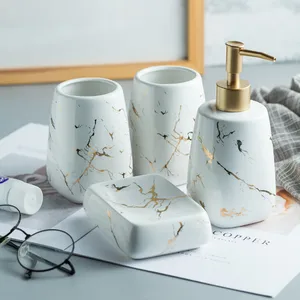 Набор для мытья в ванной, 4 в 1, керамический дозатор мыла с мраморным узором