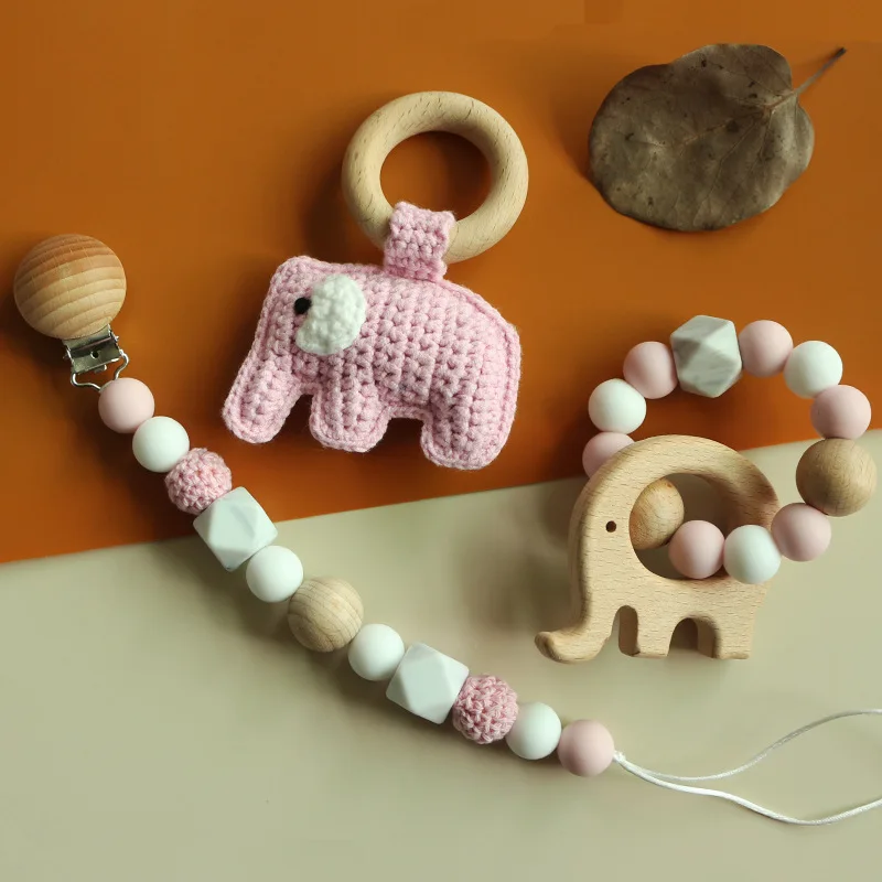 

Crochet Baby Rattle Elk Fox Bear Teether Rattle with Bells Wooden Rings for Newborn Montessori Educational Toy Baby Toys