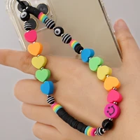 rainbow cute style love mobile phone chain female pendant glass eyes striped mobile phone anti lost lanyard for jewelry gifts