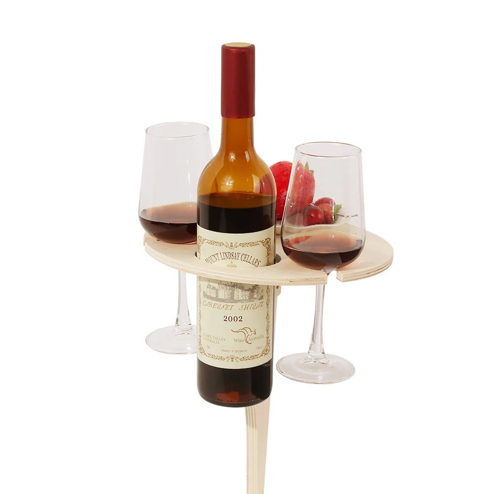 

Outdoor Snack Wine Table with Foldable Round Desktop Picnic Party Travel Tools with Wine Glass Rack Bottle Holder for Backyard