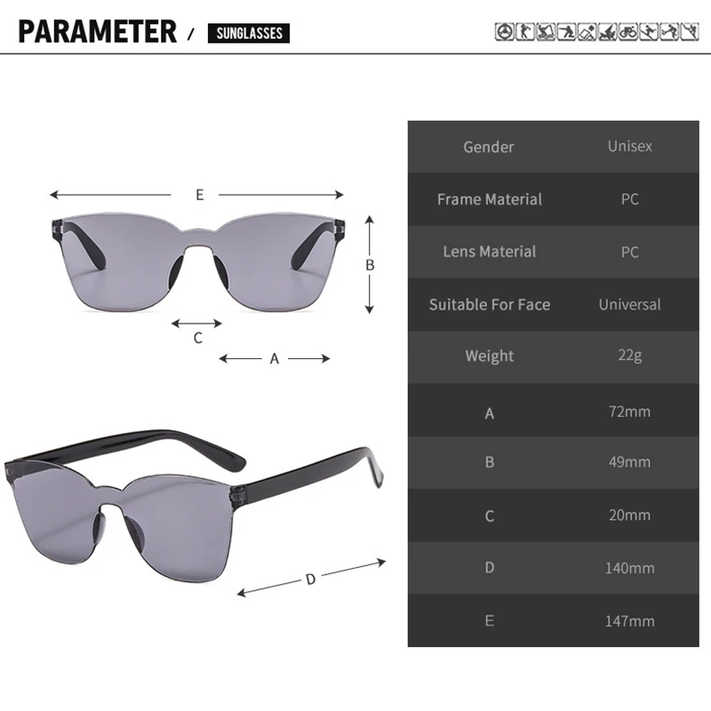 

Street Style One-piece Rimless Sunglasses For Women Girls Candy Color Harajuku Women's Sun Glasses For Short Video Photography