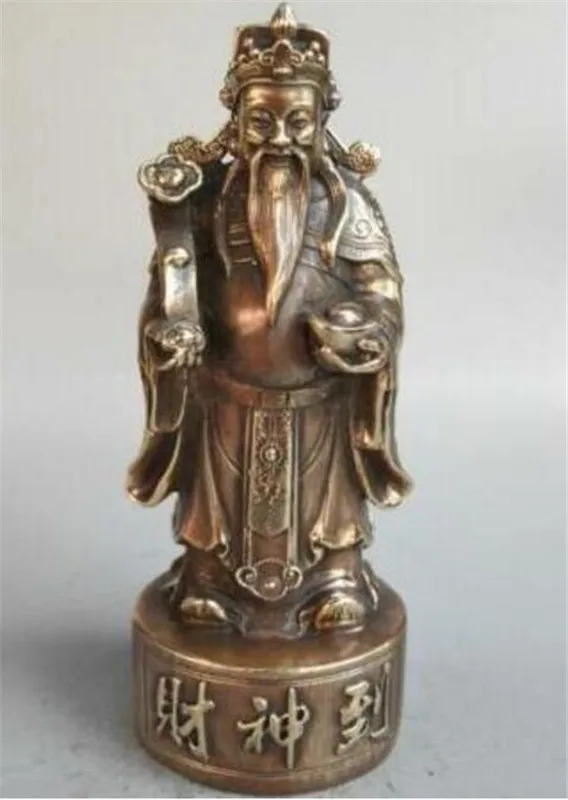 Copper statue Exquisite Chinese Old Handwork Pure Brass Carved The God Of Wealth Buddha Statue Mammon Ruyi | Дом и сад