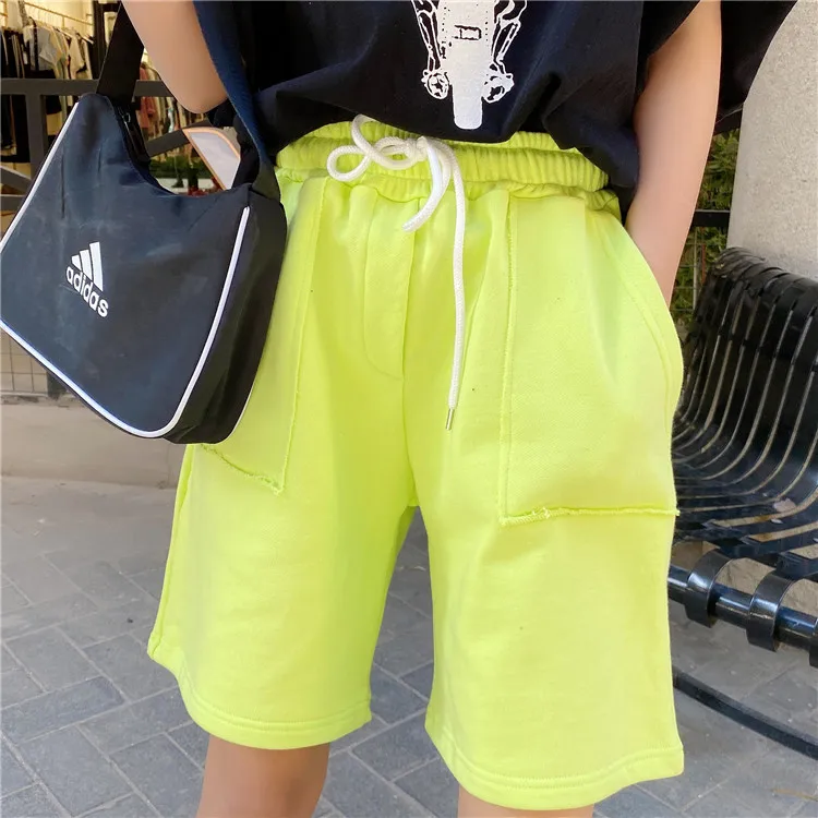 Шорты женские хлопковые с эластичным поясом однотонные Свободные повседневные