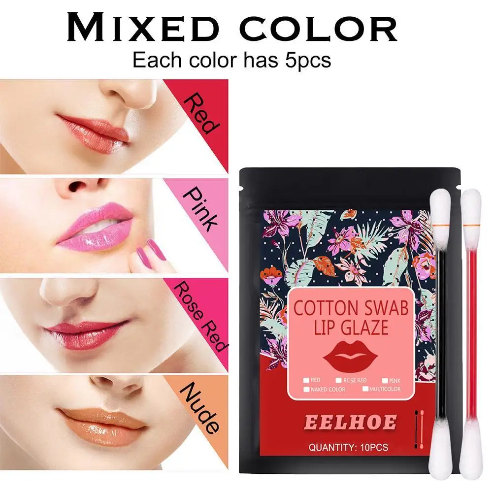 

10Pcs/Box Cotton Swab Lipsticks For Outdoor Portable Lipsticks Cosmetics Waterproof Case Lasting Long Cigarette Liquid Lipstick