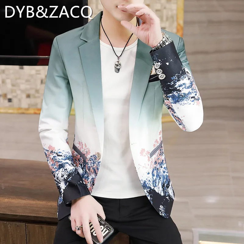 DYB &amp Зак весна-осень мужской индивидуальный Печатный костюм Корейская версия